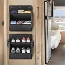Aeethericly 2 Paket Yapışkan Bantlı Karavan Ayakkabı Saklama, Kapı Üstü Ayakkabı Rafı, Cepli Duvara Asılan Ayakkabı Düzenleyici Siyah (Yurt Dışından)