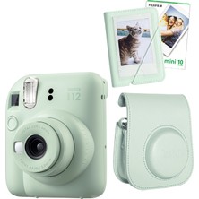 Fujifilm Instax Mini 12 Yeşil Fotoğraf Makinesi Seti + 10'lu Film Mini Albüm ve Deri Kılıf Erkek Kullanıcılar İçin