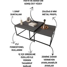 2’li Metal Iskeletli Antrasit Renk Orta Sehpa Servis Sehpası