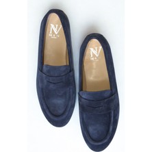 Neve Shoes Lacivert Süet  Deri Kadın Loafer Ayakkabı