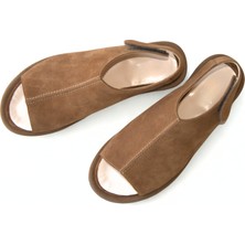 Taba Süet Hakiki Deri Cırtlı Kadın Günlük Sandalet