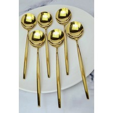 Toptan Perpa 6 Adet Lüx Şık Paslanmaz Çelik Gold Renk Titanyum Kaplama Yemek Kaşığı