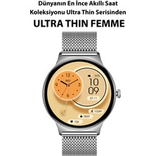 Logia Ultra Thin Femme Akıllı Saat Yuvarlak Çelik Kasa Metal Kordon Gümüş
