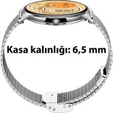 Logia Ultra Thin Femme Akıllı Saat Yuvarlak Çelik Kasa Metal Kordon Gümüş