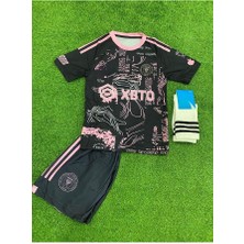 Lionel Messi Inter/miami Özel Tasarım Çocuk Siyah Pembe Desenli Forması (Şort Çorap Forma)