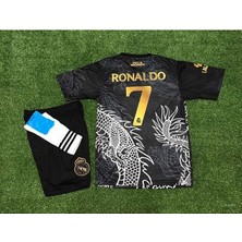 Özel Konsept Dragon Siyah Gold Ronaldo Baskılı Çocuk Forması Forma Şort Çorap