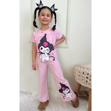Kız Çocuk Kuromi My Melodi Baskılı Kısa Kollu Alt Üst Takım Boru Paça Pamuklu 2'li Takım