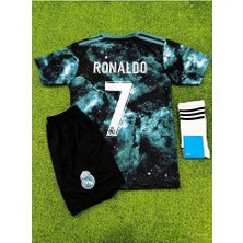 Realmadrid Ronaldo Mavi Galaxy Özel Tasarım Çocuk Futbol Forması 3'lü Takım