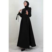 Giza Store Taşlı Saten Tesettür Abiye Siyah