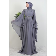 Tutku Şifon Abiye Gri
