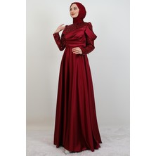 Kolu Drapeli Pullu Abiye Bordo