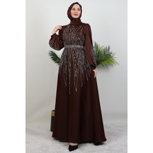 Ikbal Taşlı Saten Abiye Acı Kahve