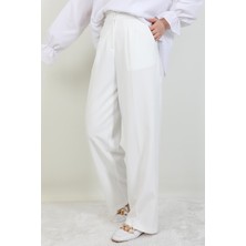 Giza Store Beli Lastikli Düğmeli Pantolon Beyaz