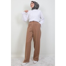 Giza Store Beli Lastikli Düğmeli Pantolon Sütlükahve