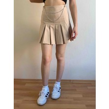 Pileli Zincir Detaylı Mini Etek