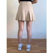 Pileli Zincir Detaylı Mini Etek