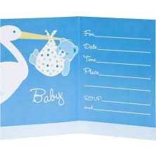 Baby Boy Stork Temalı Mavi Renk Baby Shower Davetiye 8 Adet (4767) - MDE6632-6824