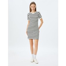 Koton Mini Bisiklet Yaka Kısa Kollu Fitilli Slim Fit Elbise