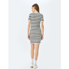 Koton Mini Bisiklet Yaka Kısa Kollu Fitilli Slim Fit Elbise