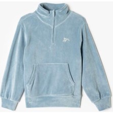 Koton Kız Çocuk Sweatshirt Uzun Kol Orta Kalınlık Kanguru Cep Açık Mavi Doğa Desenli