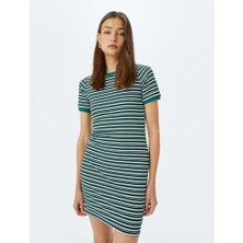 Koton Bisiklet Yaka Kısa Kollu Fitilli Mini Bodycon Elbise