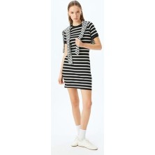 Koton Bisiklet Yaka Kısa Kollu Fitilli Mini Bodycon Elbise