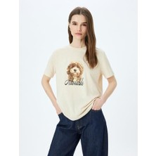 Koton Köpek Baskılı Kısa Kollu Bisiklet Yaka T-Shirt