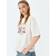 Koton Kedi Baskılı Bisiklet Yaka Oversize Kısa Kollu Pamuklu Tişört