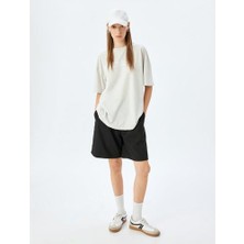 Koton Arkası Baskılı Sloganlı Bisiklet Yaka Kısa Kollu Oversize T-Shirt