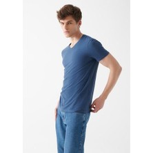 Mavi Stretch V Yaka Mavi Basic Tişört 061748-18790