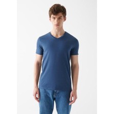 Mavi Stretch V Yaka Mavi Basic Tişört 061748-18790