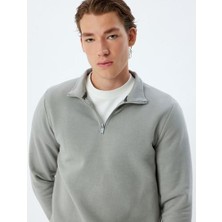 Koton Yarım Fermuarlı Yaka Sweatshirt Uzun Kollu Şardonlu Pamuk Karışımlı
