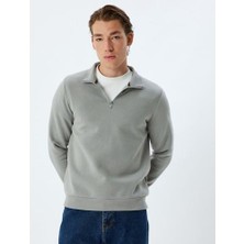 Koton Yarım Fermuarlı Yaka Sweatshirt Uzun Kollu Şardonlu Pamuk Karışımlı