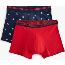Koton Skinny Fit Yılbaşı Temalı Antibakteriyel Pamuklu 2'li Boxer Seti