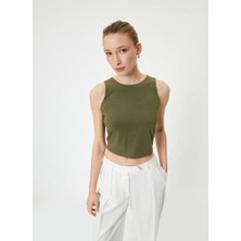 Koton Gömlek Yaka Haki Kadın T-Shirt 4SAK10102EK