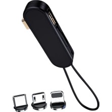 Siyah 3in1 (Type C- Lightning- Micro Usb) Manyetik Uç Taşınabilir Şarj Ka - MDE9803-2391