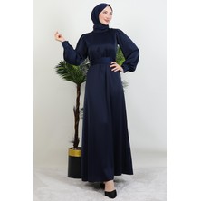 Giza Store Kemerli Saten Elbise Lacivert
