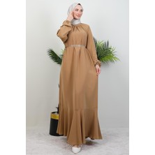 Giza Store Zincir Kuşaklı Tesettür Elbise Sütlükahve