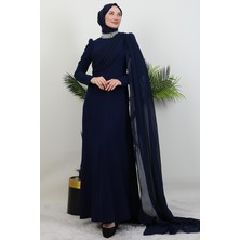 Giza Store Yakası Taşlı Elbise Lacivert