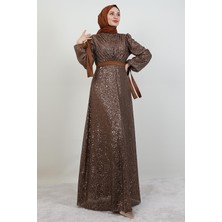 Giza Store Göğsü V Drapeli Elbise Açık Kahve