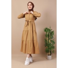 Standart Yaka Düğmeli Elbise Sütlükahve