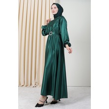 Giza Store Zincir Motif Kuşaklı Elbise Zümrüt