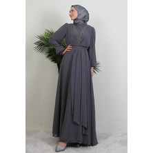 Giza Store Taşlı Çapraz Şifon Elbise Gri