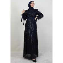 Giza Store Göğsü V Drapeli Elbise Lacivert