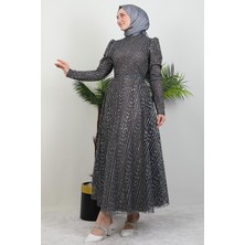 Giza Store Eva Simli Tesettür Elbise Koyu Gri