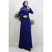 Giza Store Nisan Taşlı Elbise Gece Mavi