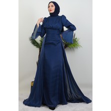 Kolu Volanlı Yoryo Elbise Lacivert