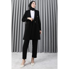 Giza Store Kadın Blazer Ceket Takım Siyah İpek ve Viskoz Karışımı Krep Kumaş ile Modern Stil