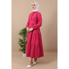 Standart Yaka Düğmeli Elbise K Pembe