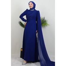 Giza Store Yakası Taşlı Elbise Gece Mavi